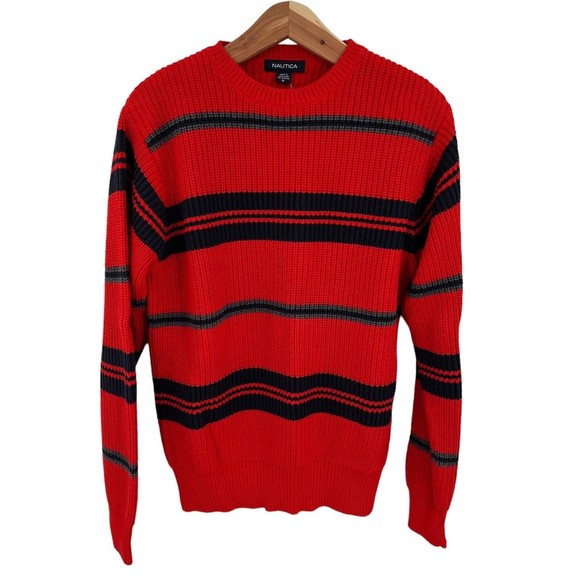 Nautical Sweater Small Men's Pullover Crew Neck Knit Ribbed Long Sleeve Red Blue - Picture 1 of 6